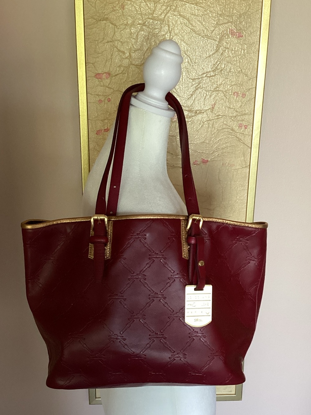 Longchamp Burgundy Tote with Gold Accents